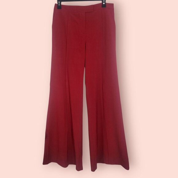 Moda international Red high waisted paper bag flare wide leg dress pants size 10 - Picture 2 of 12